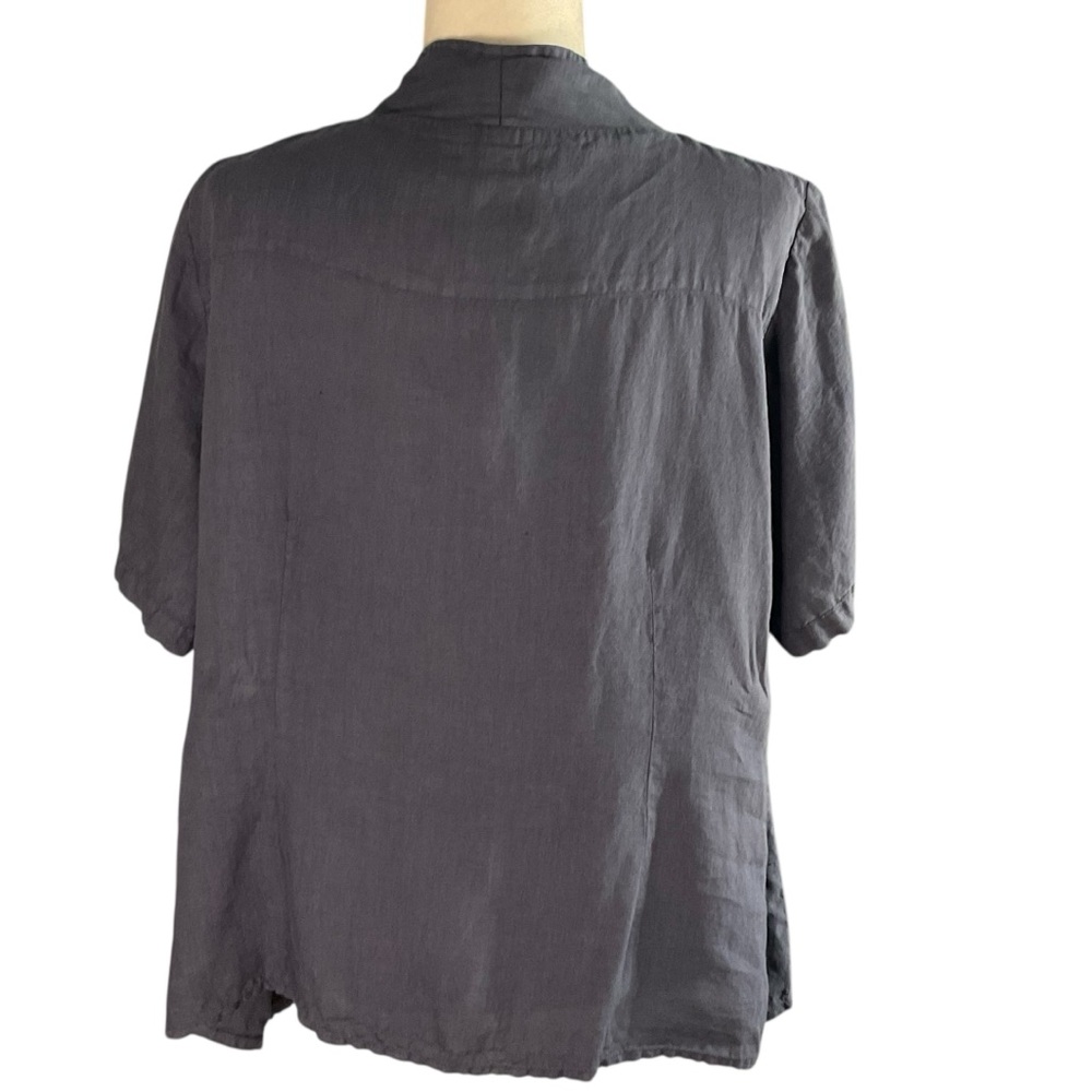 Flax Blue Gray Collarless Button Front Short Slee… - image 5